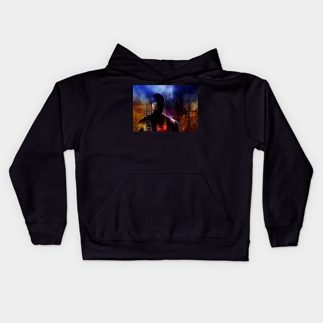 Man before ladder and symbols Kids Hoodie by rolffimages